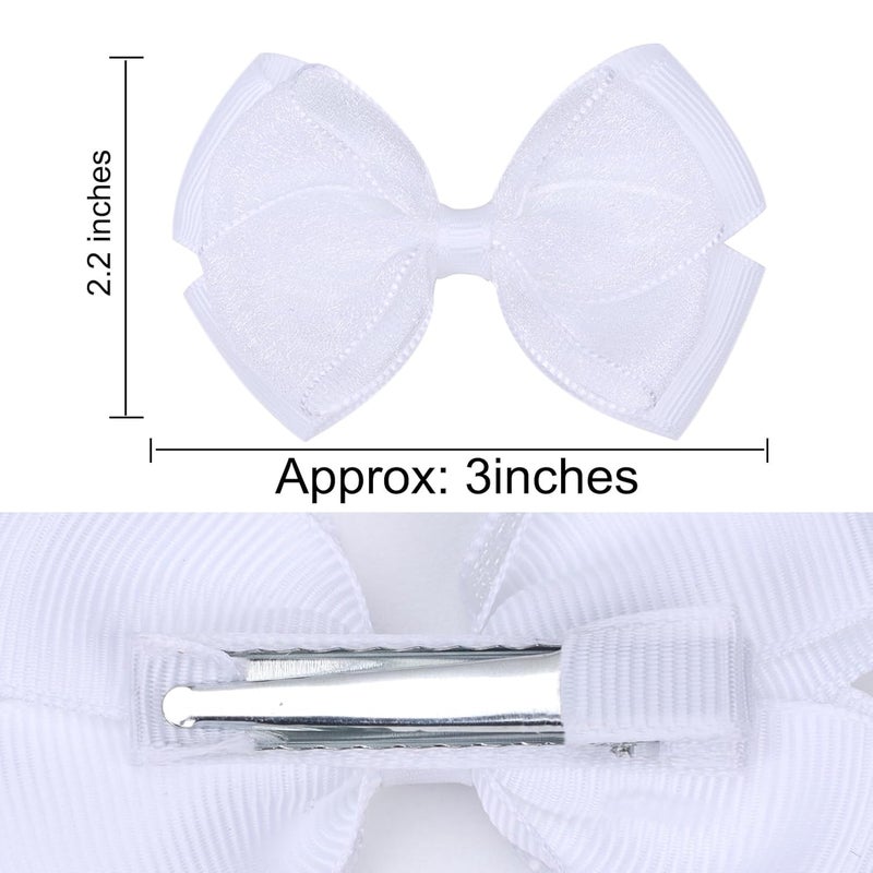 Zolyco Tiny 3 Inch Organza Double Hair Bow Clips - Lined Boutique Alligator Hairpin for Baby Girls, Toddlers, and Little Teens - Kids Barrettes Set of 2 Small Stylish (White) - Image 4